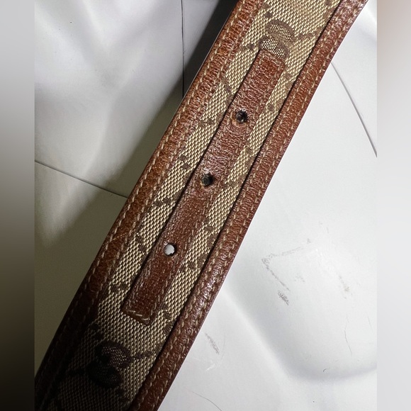Gucci Bamboo Brown Gold Tan Leather Jackie Fabric GG Monogram Belt - Picture 6 of 10